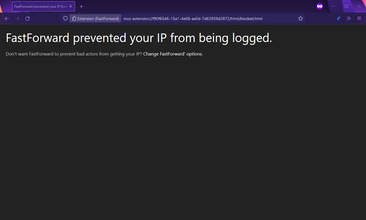 An image of FastForward blocking an ip logger